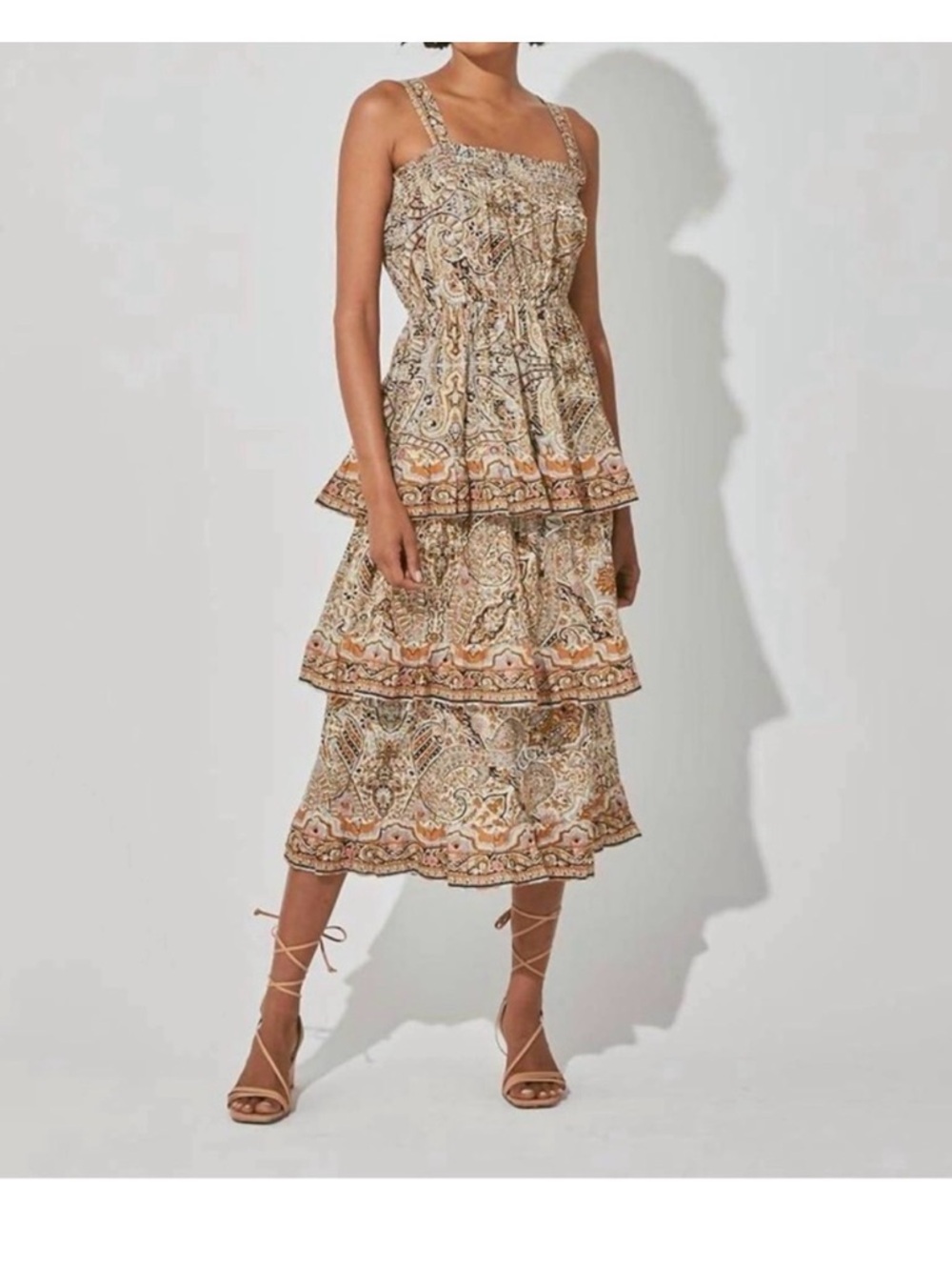 Cleobella Tiered Midi Dress in Neutral Paisley